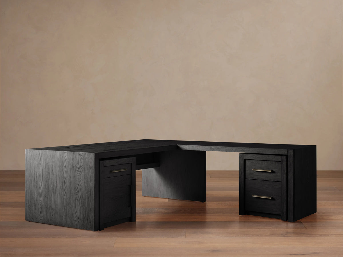 Bodhi Modular Desk with Return Desk in White Oak with Cord Management