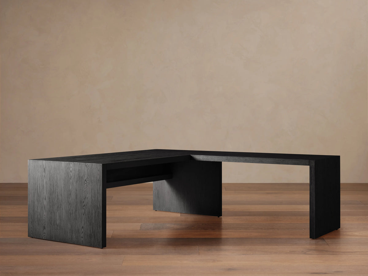 Bodhi Modular Desk with Return Desk in White Oak with Cord Management