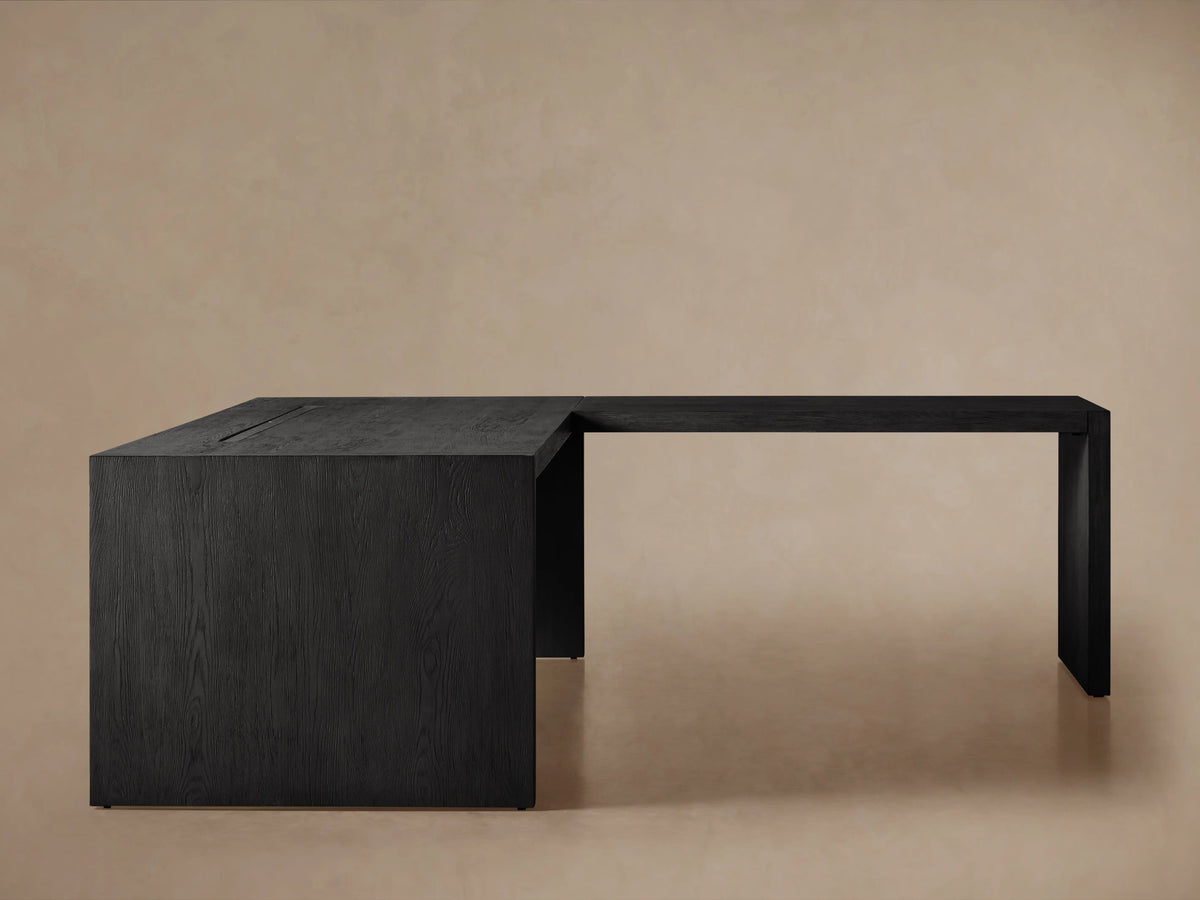 Bodhi Modular Desk with Return Desk in White Oak with Cord Management