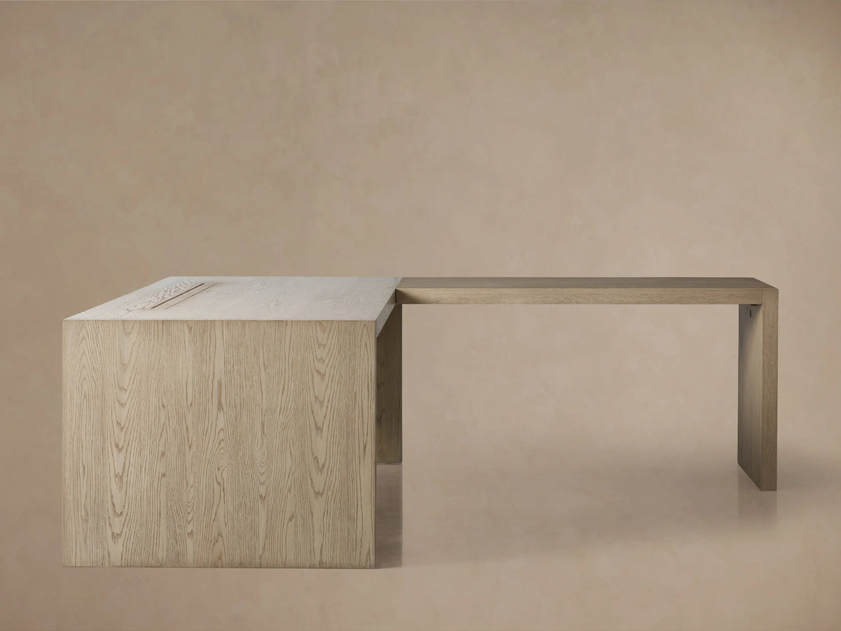 Bodhi Modular Desk with Return Desk in White Oak with Cord Management