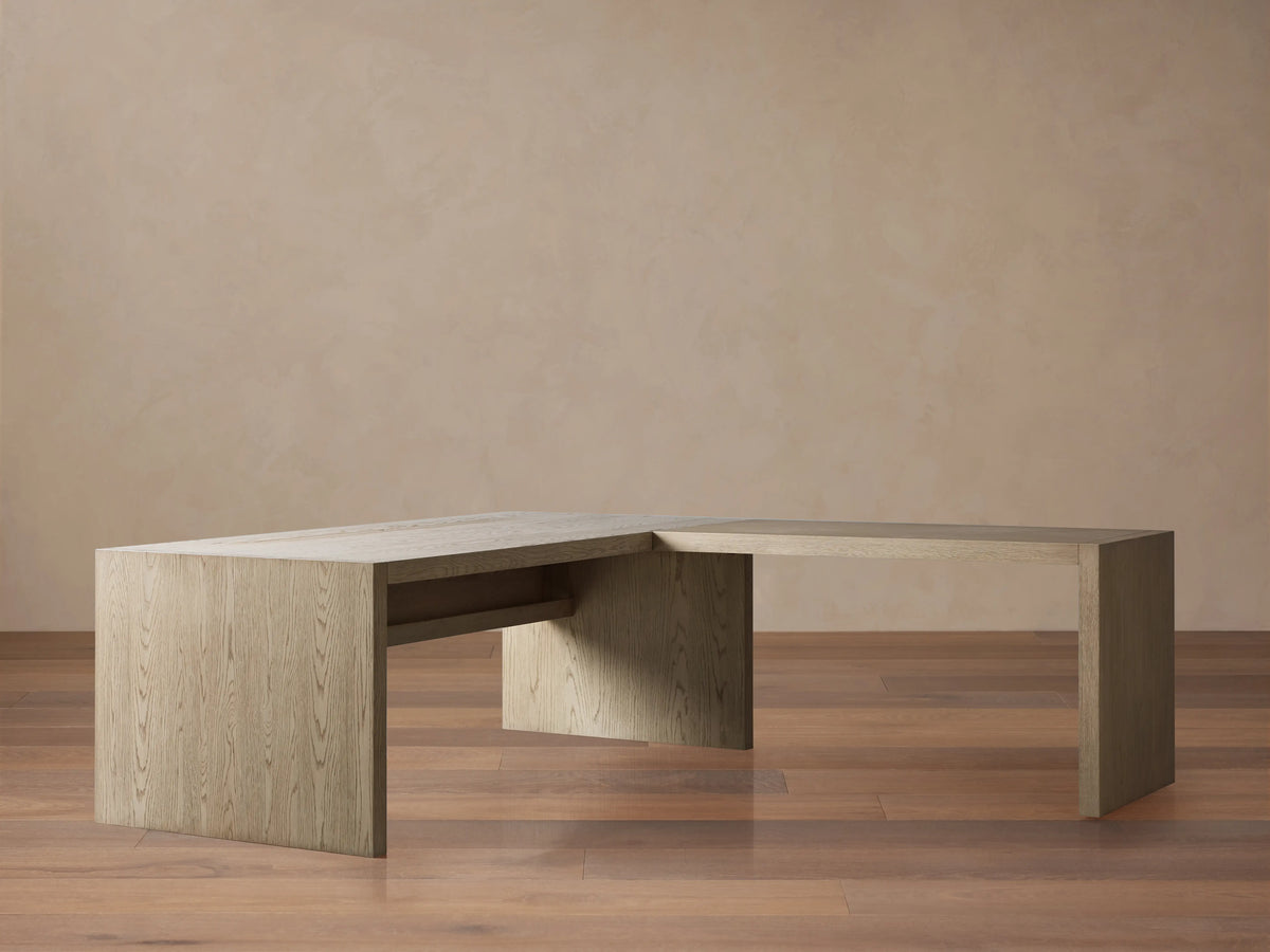 Bodhi Modular Desk with Return Desk in White Oak with Cord Management