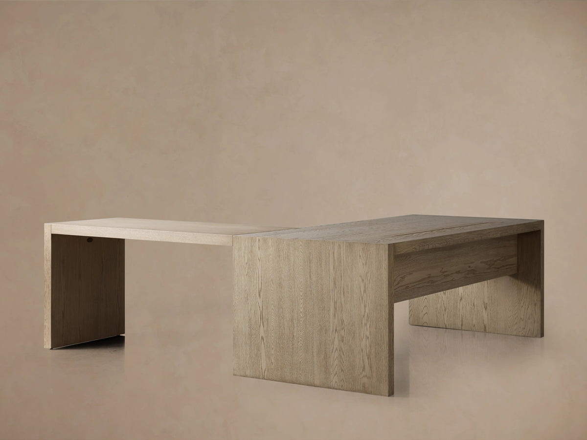 Bodhi Modular Desk with Return Desk in White Oak with Cord Management