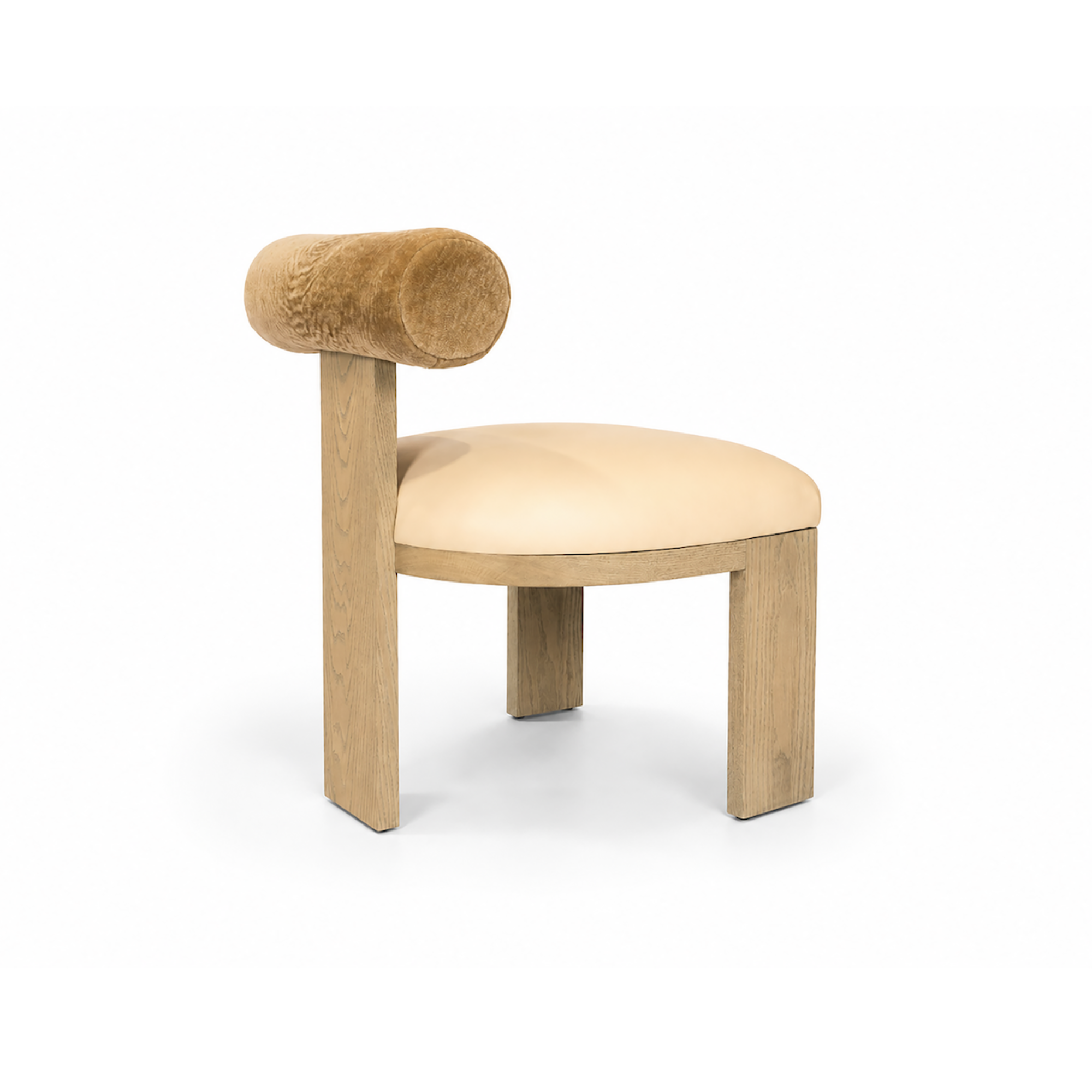 Yucca Dining Chair featuring leather seat and Cylindrical bolster backrest