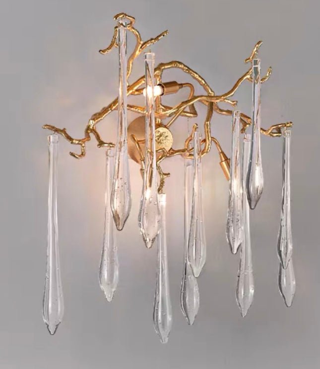 Branch Crystal Drops Chandelier in French Style with Copper Gold Finish for Dining and Living Room Ceiling - Round D23.6"*H15.8"/29.5kgWarm Lightcasivra