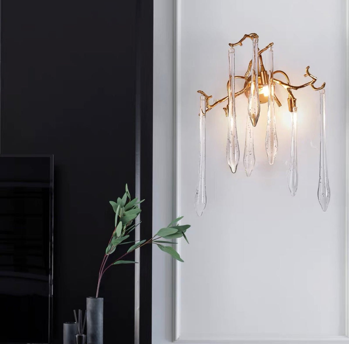 Branch Crystal Drops Chandelier in French Style with Copper Gold Finish for Dining and Living Room Ceiling - Round D23.6"*H15.8"/29.5kgWarm Lightcasivra