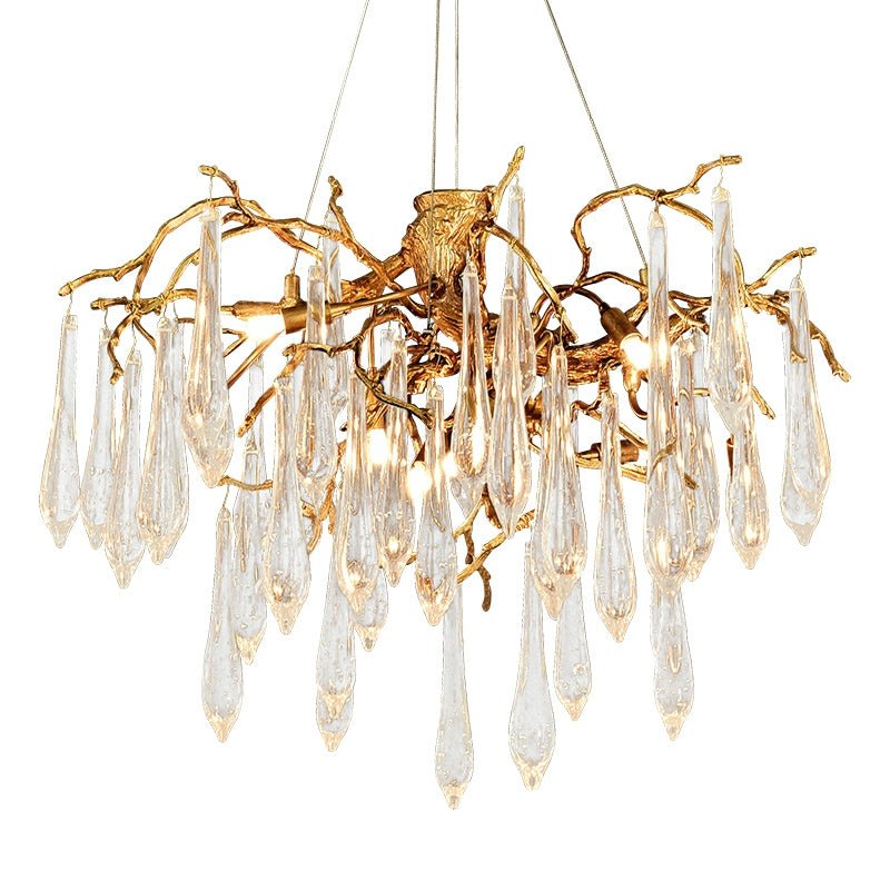 Branch Crystal Drops Chandelier in French Style with Copper Gold Finish for Dining and Living Room Ceiling - Round D23.6"*H15.8"/29.5kgWarm Lightcasivra