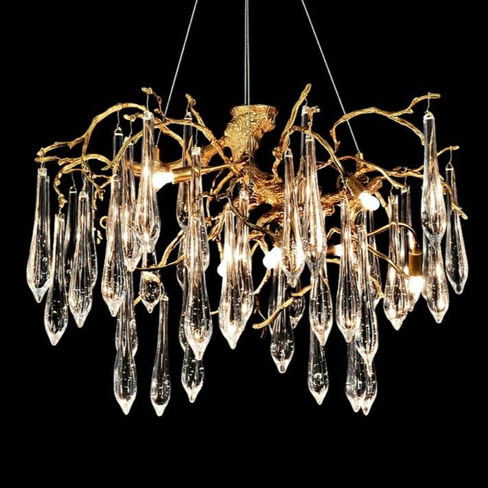 Branch Crystal Drops Chandelier in French Style with Copper Gold Finish for Dining and Living Room Ceiling - Round D23.6"*H15.8"/29.5kgWarm Lightcasivra