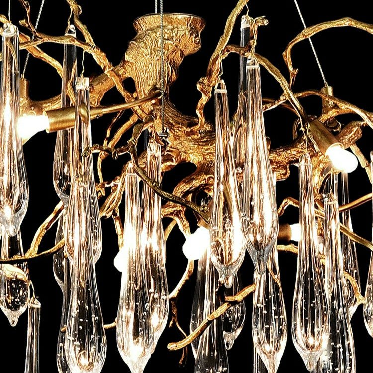 Branch Crystal Drops Chandelier in French Style with Copper Gold Finish for Dining and Living Room Ceiling - Round D23.6"*H15.8"/29.5kgWarm Lightcasivra