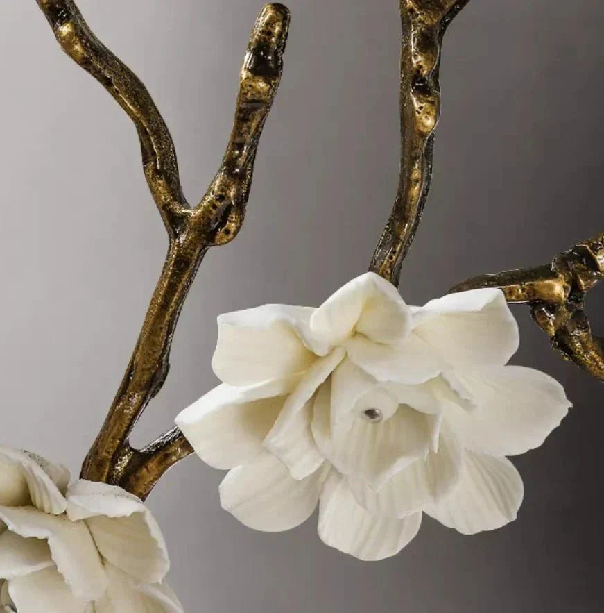 Brass and Ceramic Flower Art Chandelier Post Modern Light Luxury Style for Living and Dining Areas - 6 Lights: D18.5"*H21.7"Warm Lightcasivra