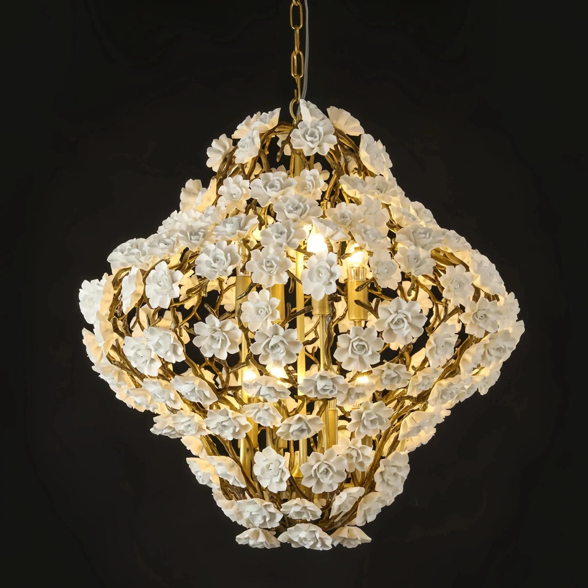 Brass and Ceramic Flower Art Chandelier Post Modern Light Luxury Style for Living and Dining Areas - 6 Lights: D18.5"*H21.7"Warm Lightcasivra