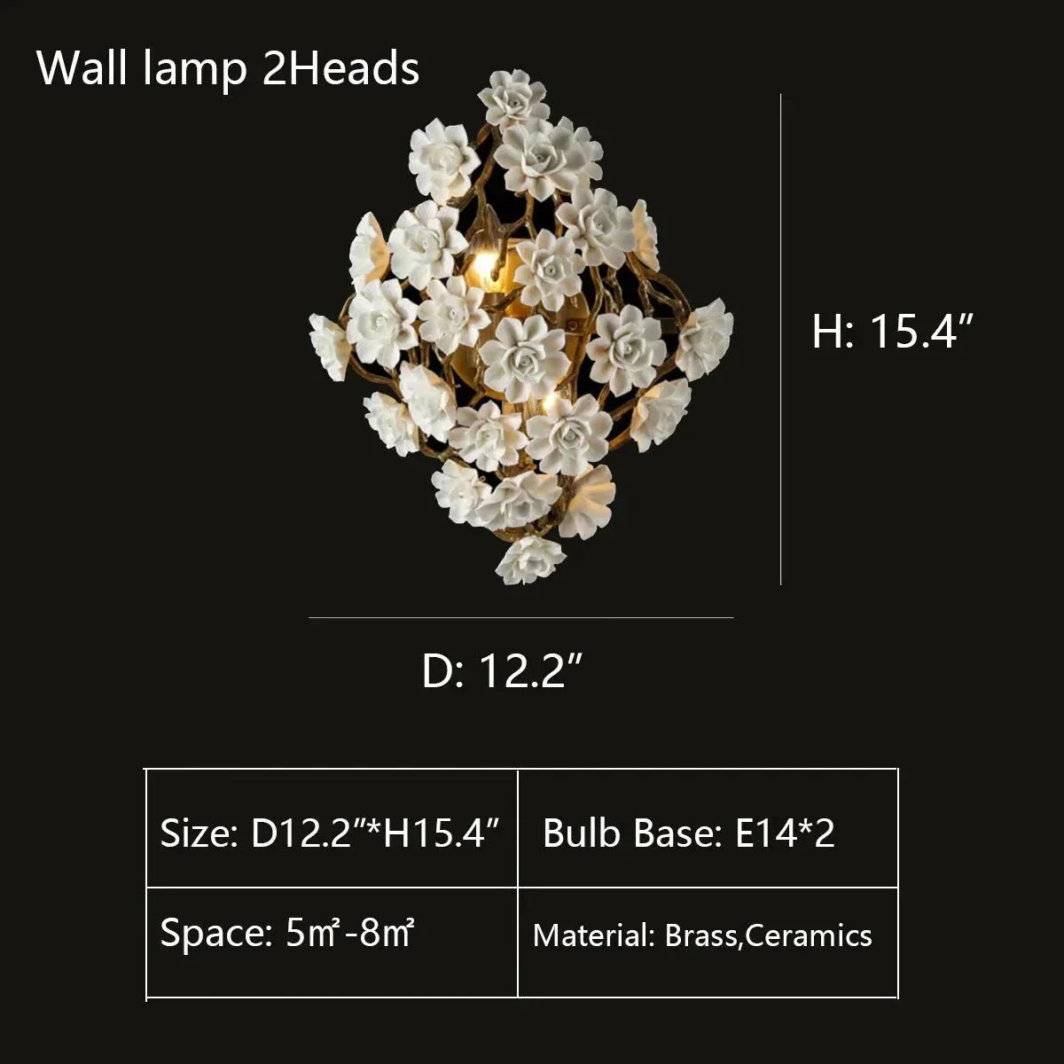 Brass and Ceramic Flower Art Chandelier Post Modern Light Luxury Style for Living and Dining Areas - Wall Lamp: D12.2"*H15.4"Warm Lightcasivra