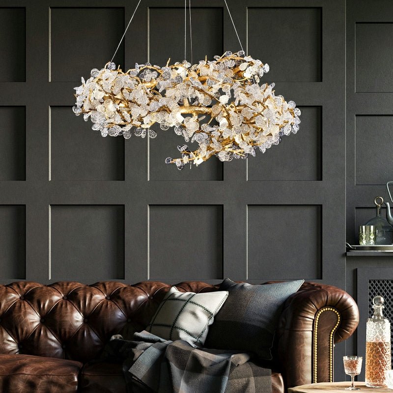 Brass Branch Chandelier with Crystal Leaf Accents Elegant Style for Living or Bedroom Decor - Style A / D23.6"*H15.8"Warm Lightcasivra