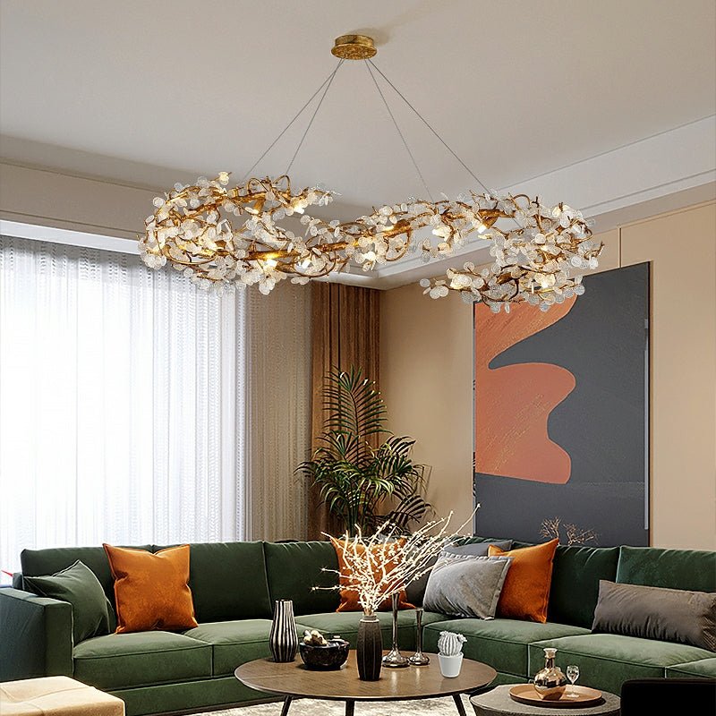 Brass Branch Chandelier with Crystal Leaf Accents Elegant Style for Living or Bedroom Decor - Style A / D23.6"*H15.8"Warm Lightcasivra
