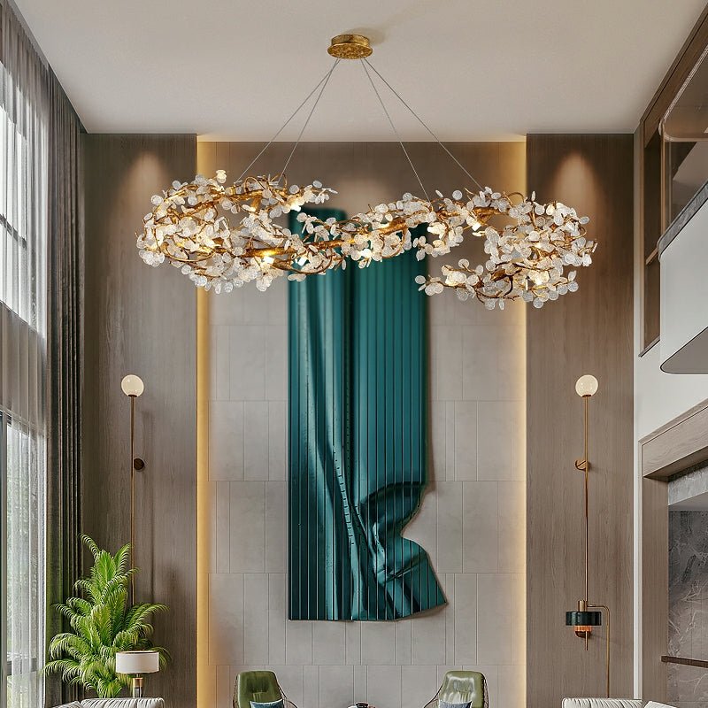 Brass Branch Chandelier with Crystal Leaf Accents Elegant Style for Living or Bedroom Decor - Style A / D23.6"*H15.8"Warm Lightcasivra