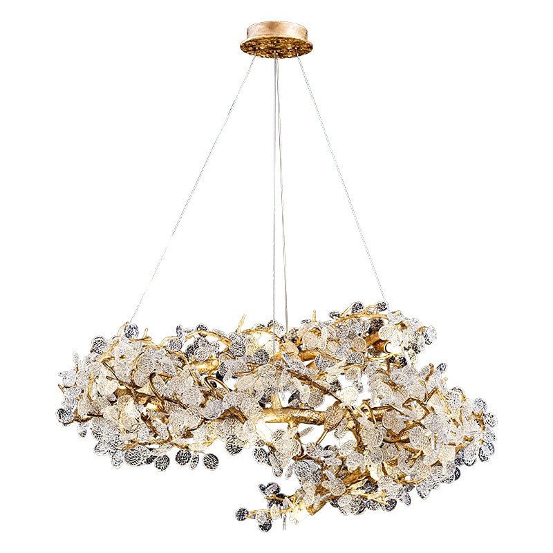 Brass Branch Chandelier with Crystal Leaf Accents Elegant Style for Living or Bedroom Decor - Style A / D23.6"*H15.8"Warm Lightcasivra