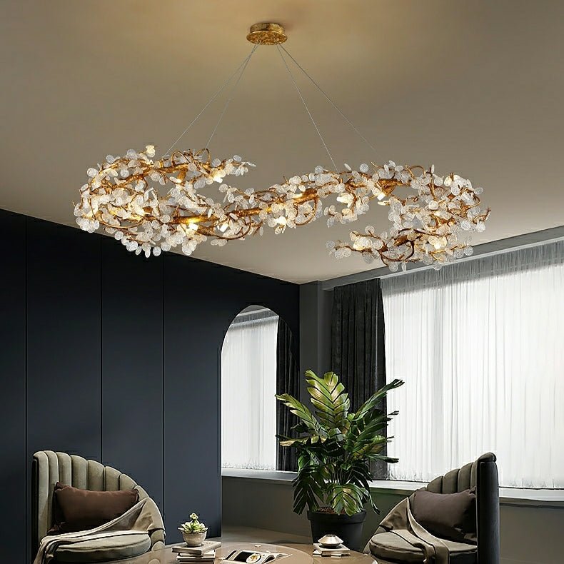 Brass Branch Chandelier with Crystal Leaf Accents Elegant Style for Living or Bedroom Decor - Style A / D23.6"*H15.8"Warm Lightcasivra