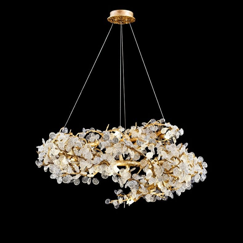 Brass Branch Chandelier with Crystal Leaf Accents Elegant Style for Living or Bedroom Decor - Style A / D23.6"*H15.8"Warm Lightcasivra