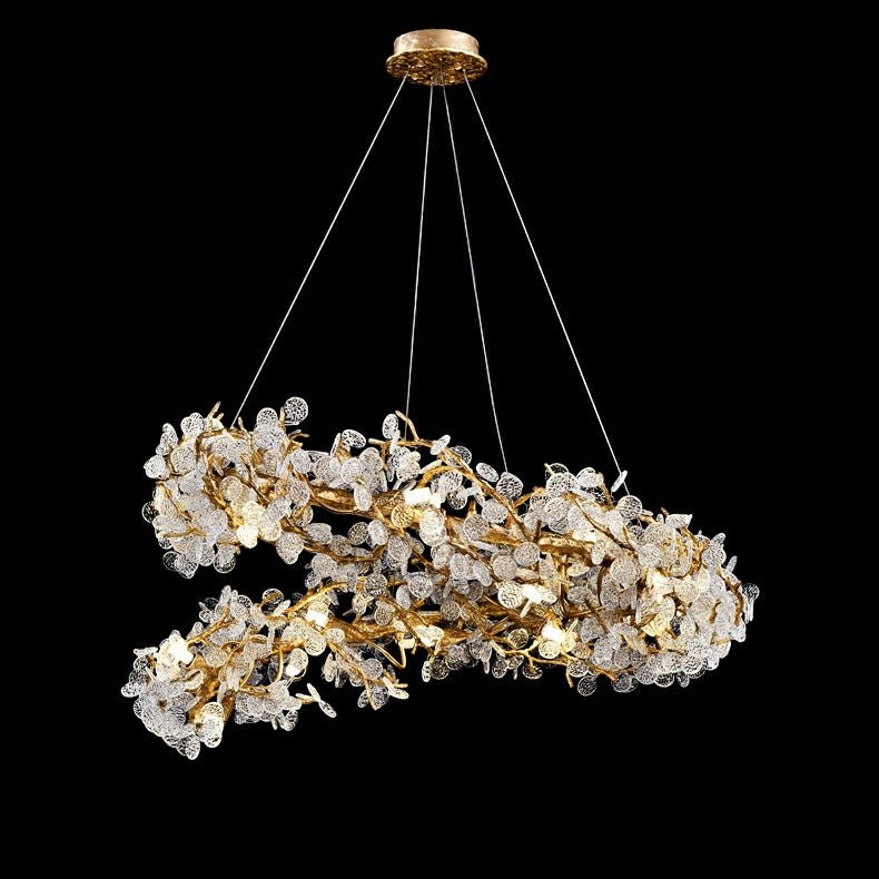 Brass Branch Chandelier with Crystal Leaf Accents Elegant Style for Living or Bedroom Decor - Style B / L47.2"*W11.8"*H11.8"/26.5kgWarm Lightcasivra