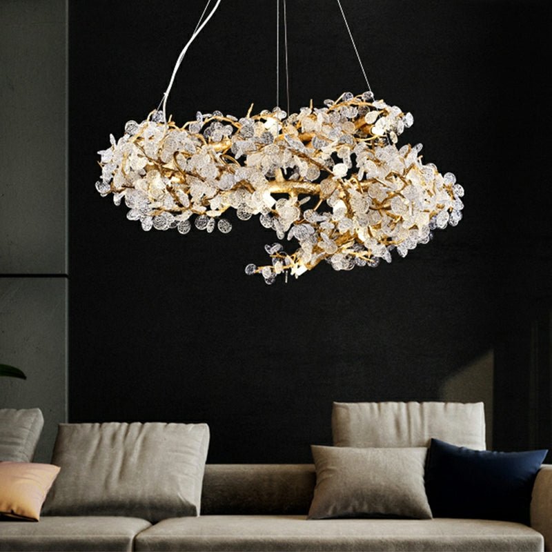 Brass Branch Chandelier with Crystal Leaf Accents Elegant Style for Living or Bedroom Decor - Style A / D23.6"*H15.8"Warm Lightcasivra