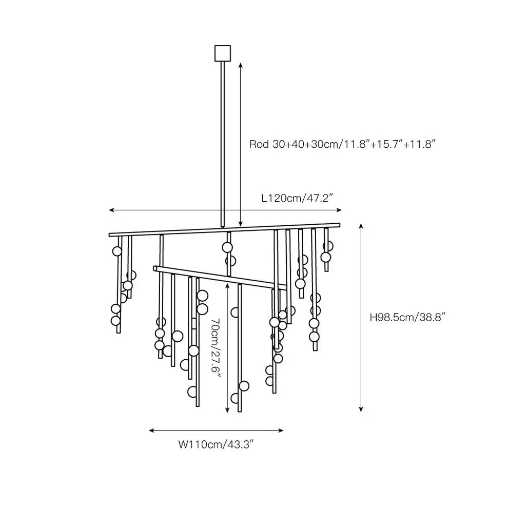 Brass Drop System Chandelier - 76 heads L 220cm x W 180cm x H 400cm / L 86.6" x W 70.9" x H 157.5"Blackcasivra