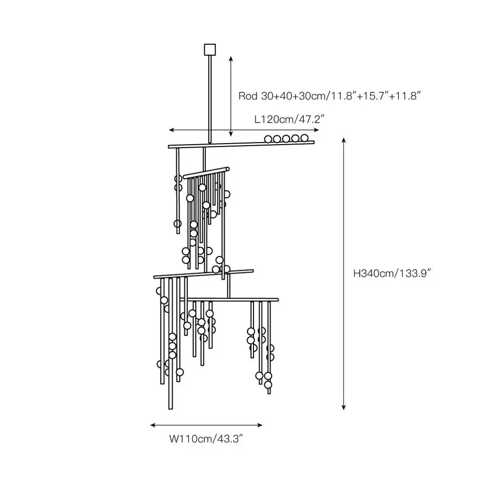 Brass Drop System Chandelier - 76 heads L 220cm x W 180cm x H 400cm / L 86.6" x W 70.9" x H 157.5"Blackcasivra