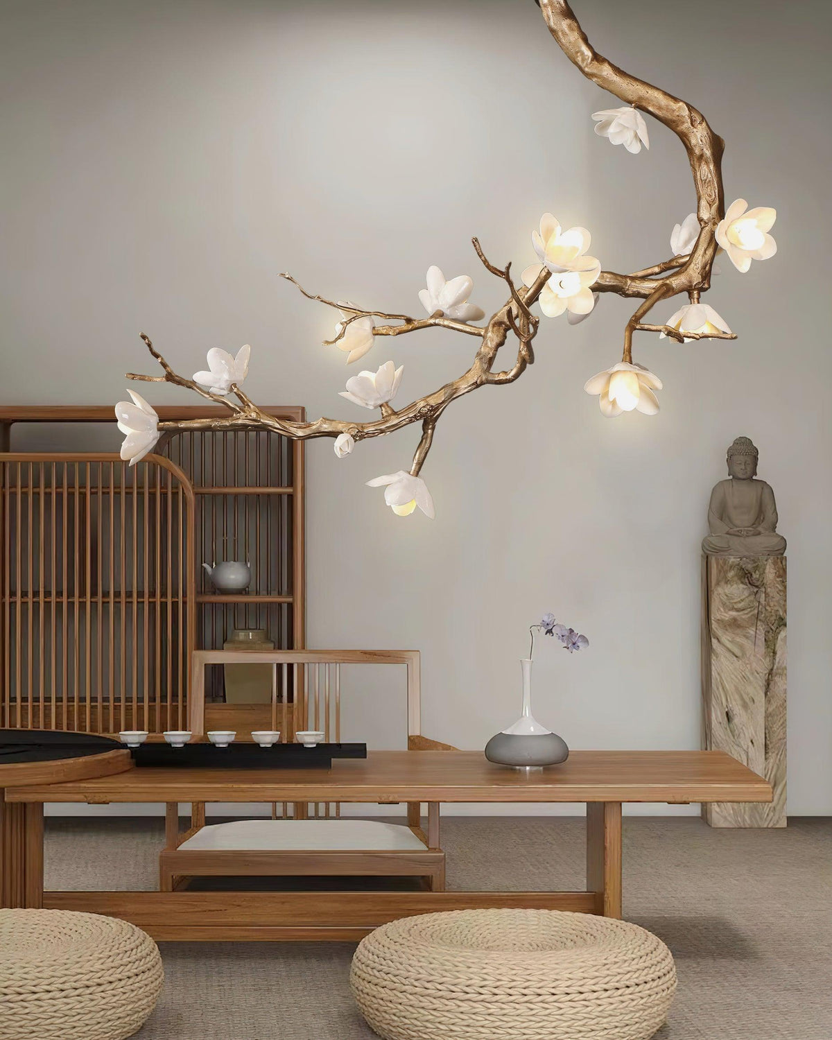 Brass Flower Branch Chandelier - L 31.5″ x W 19.7″ x H 25.6″ / L 80cm x W 50cm x H 65cmBrasscasivra