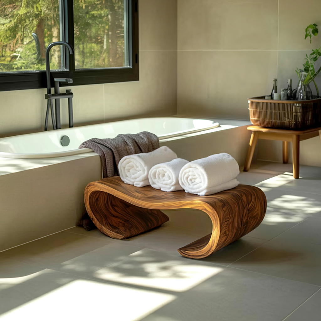 Modern Organic Curved Shower Bench For Spa Or Bathroom