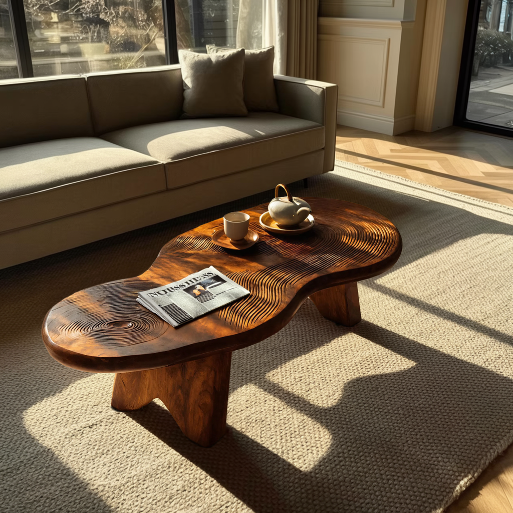 Modern Irregular Wood Coffee Table For Entryway Decor