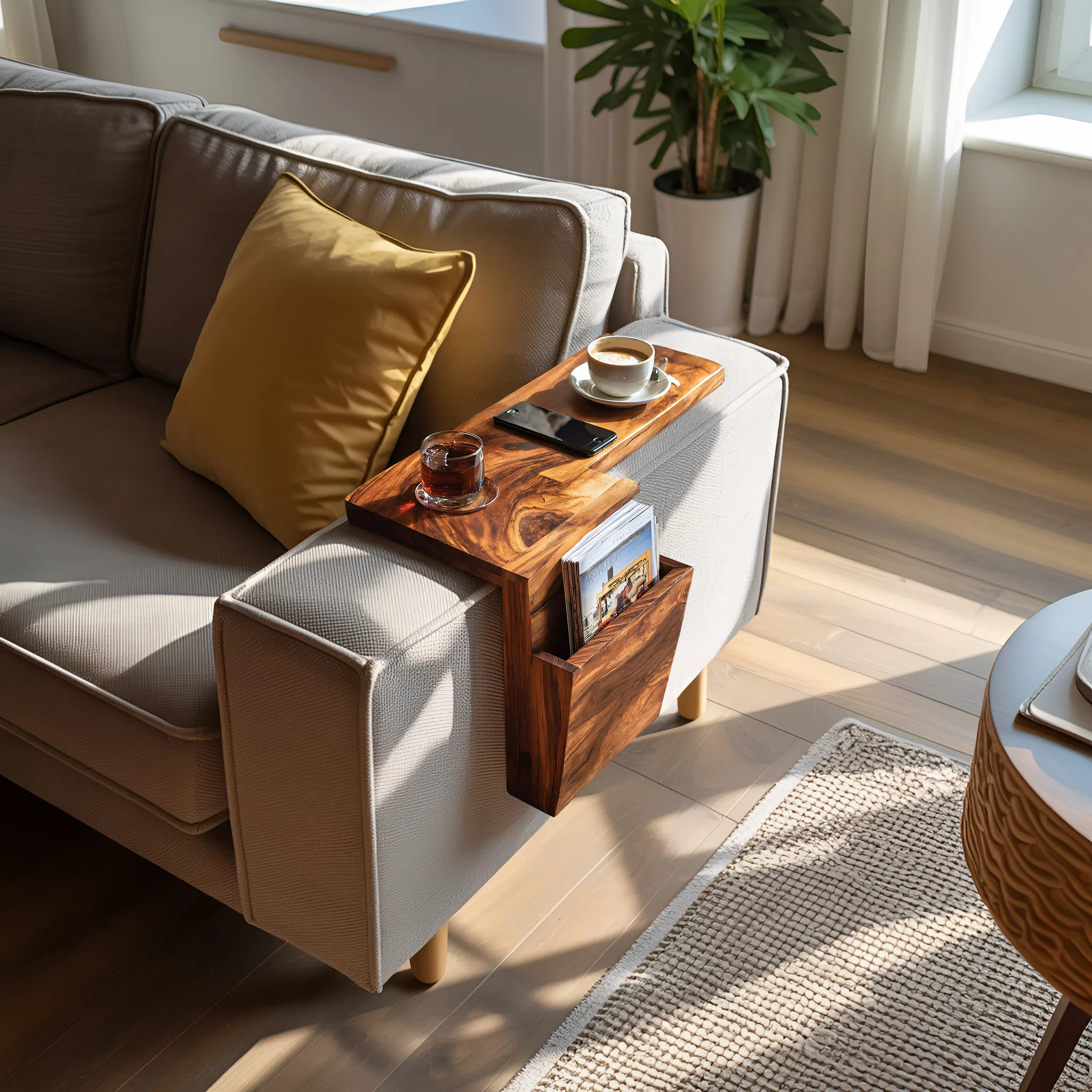 Live Edge Wooden Armrest For Elegant Sofa Decoration
