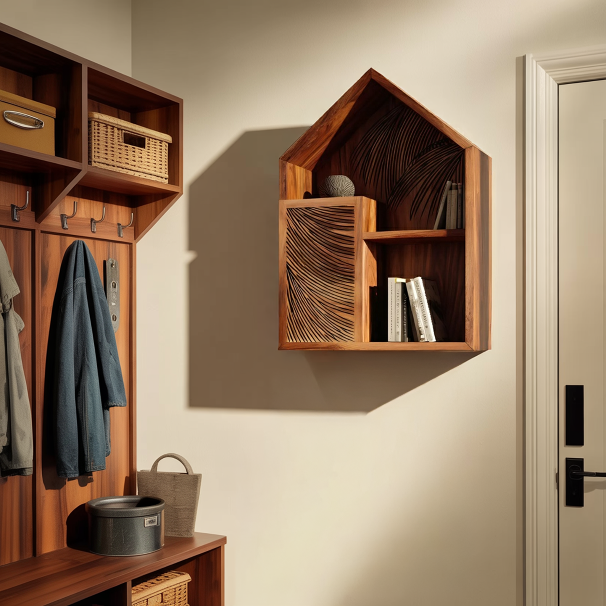 Handcrafted Wooden Wall Shelf For Living Room Decor