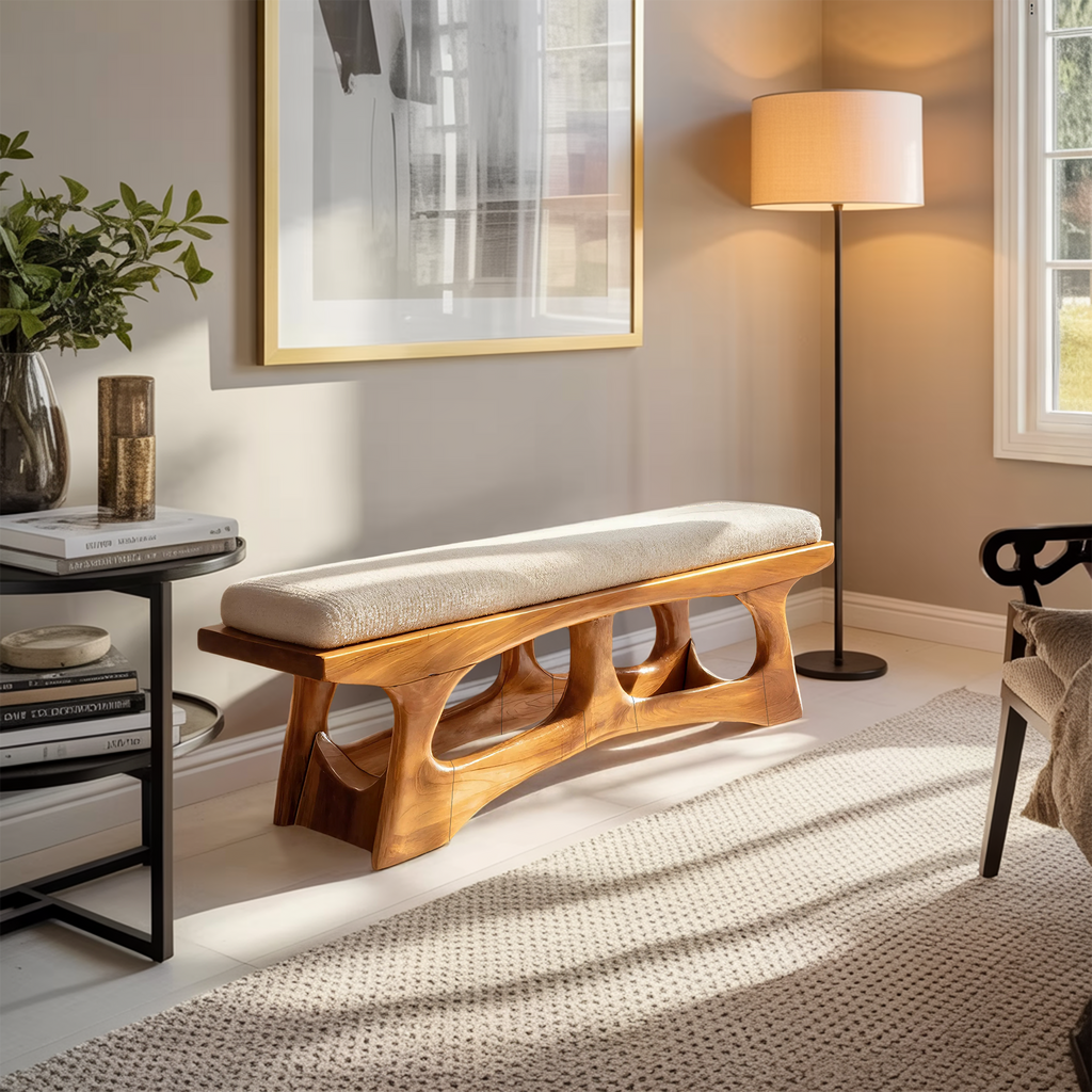 Handcrafted Curved Wood Bench For Furniture Styling