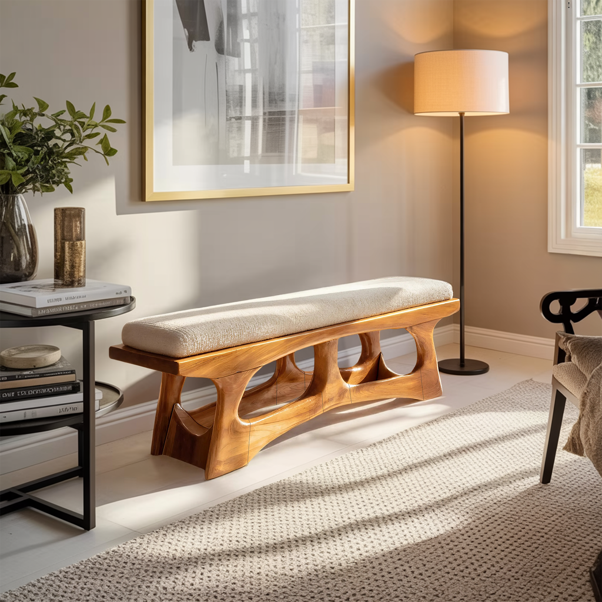 Handcrafted Curved Wood Bench For Furniture Styling