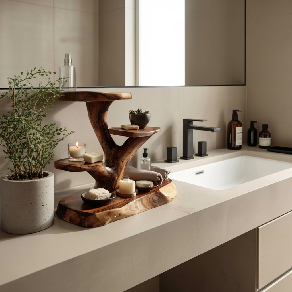 Organic Multi Tier Display Shelf For Bathroom