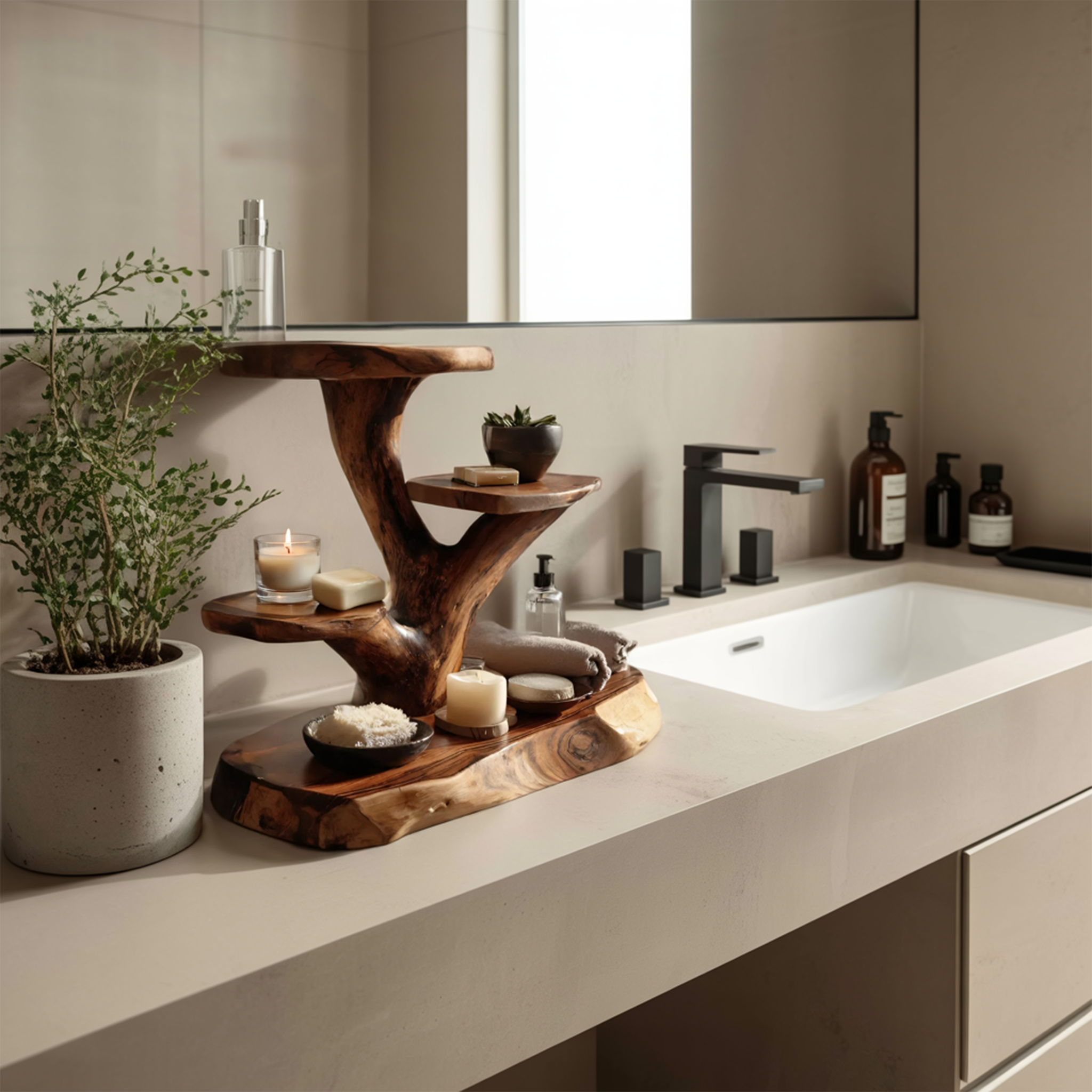 Organic Multi Tier Display Shelf For Bathroom
