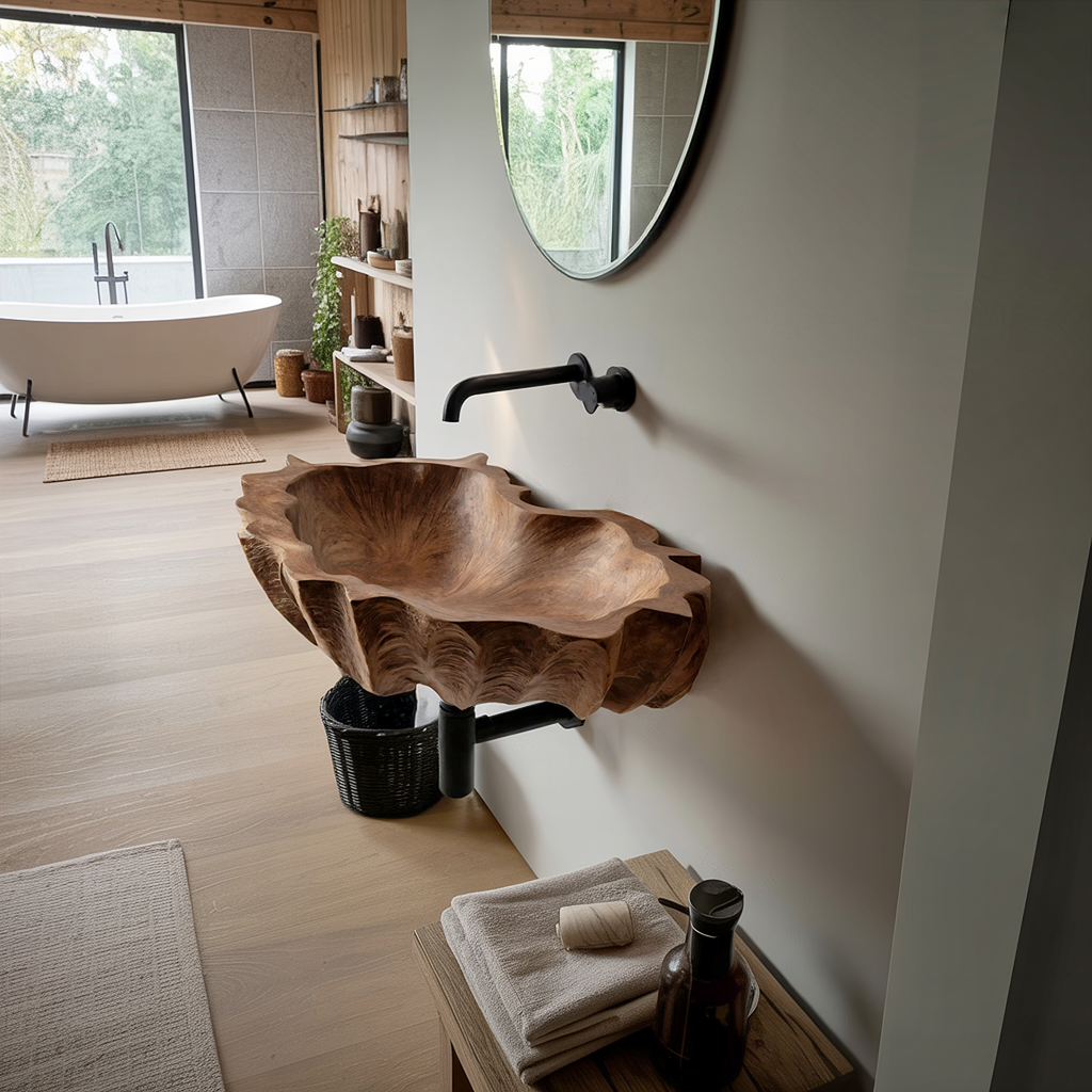 Mid Century Wooden Live Edge Wood Basin For Bedroom Interior Decor