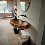 Mid Century Wooden Live Edge Wood Basin For Bedroom Interior Decor