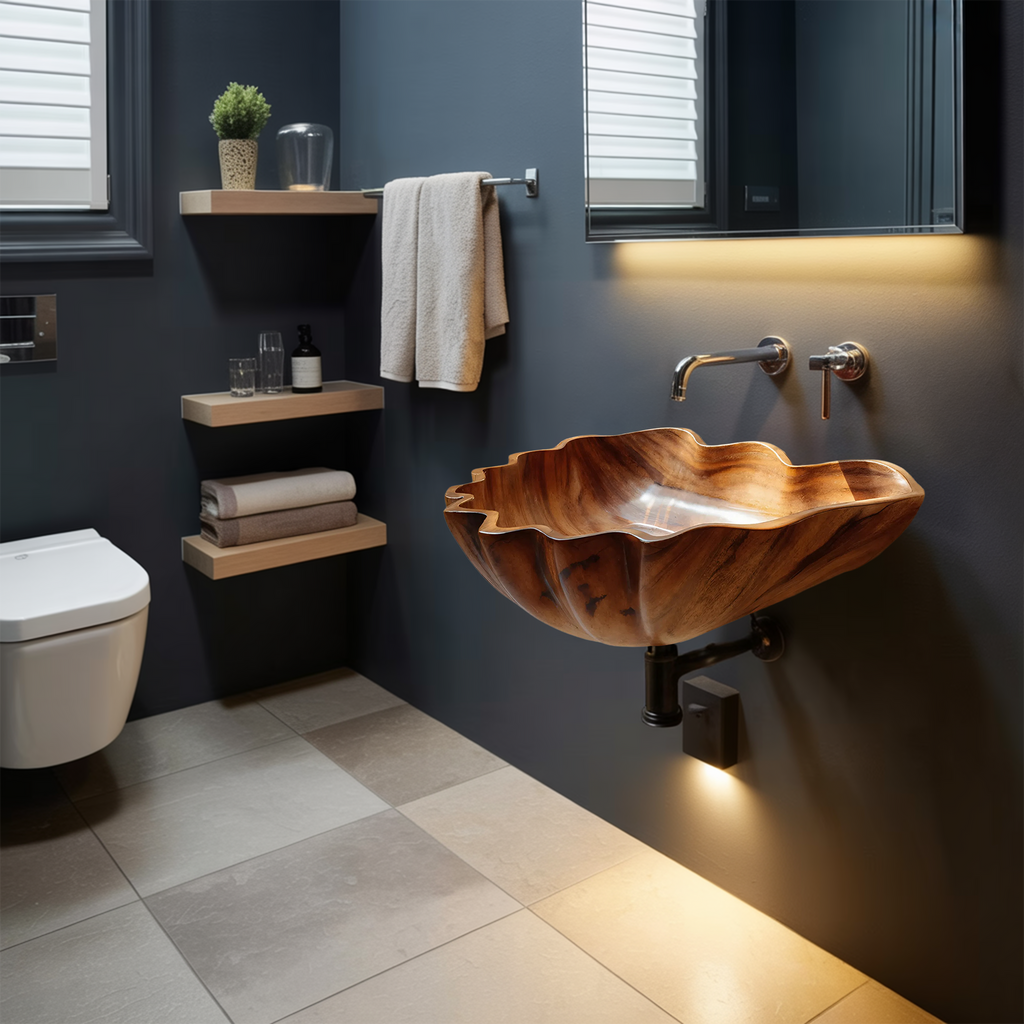 Handcrafted Solid Wood Wash Basin For Luxury Bathroom Furniture Decor