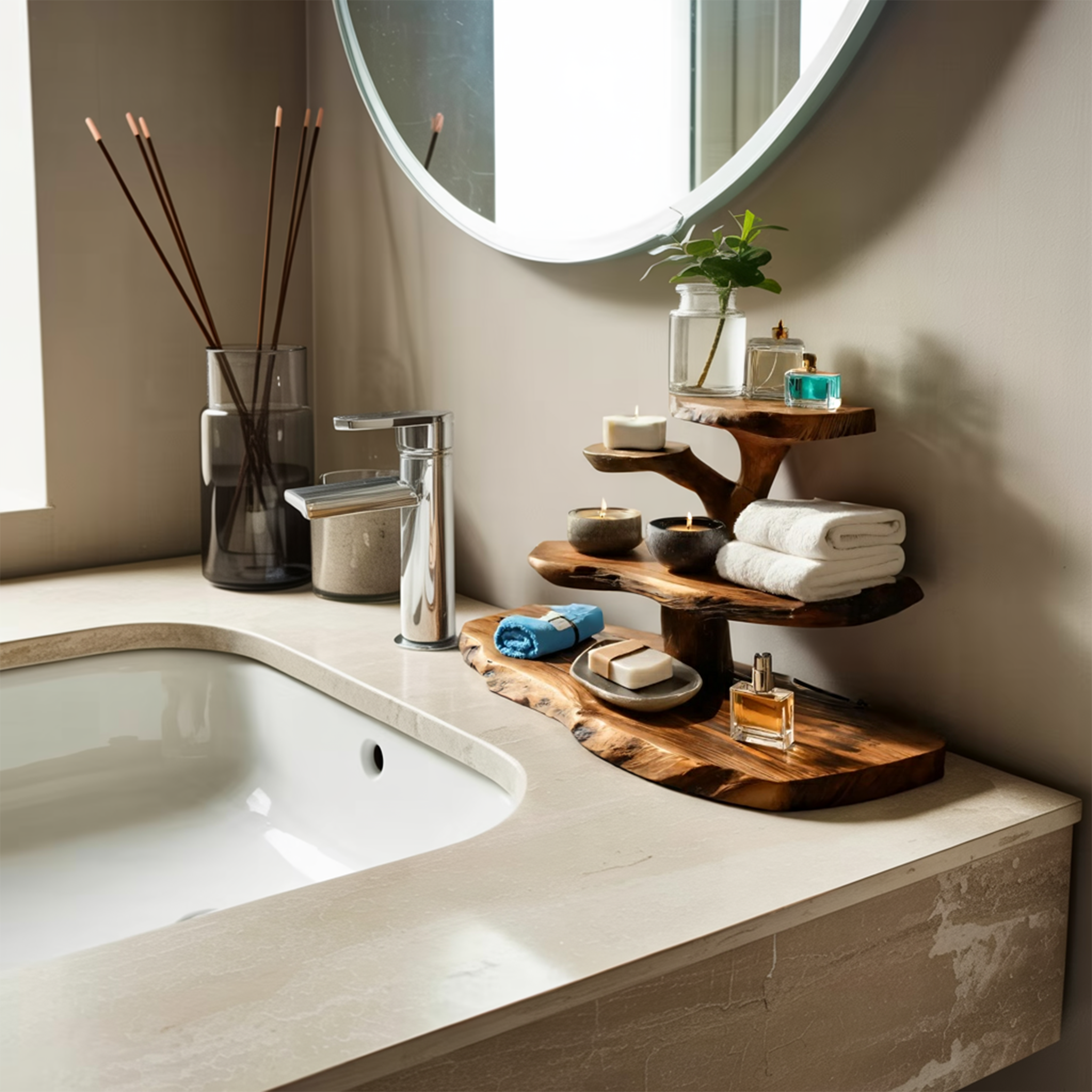 Luxury Curved Bathroom Shelf Tiered Stand For Bathroom Decor