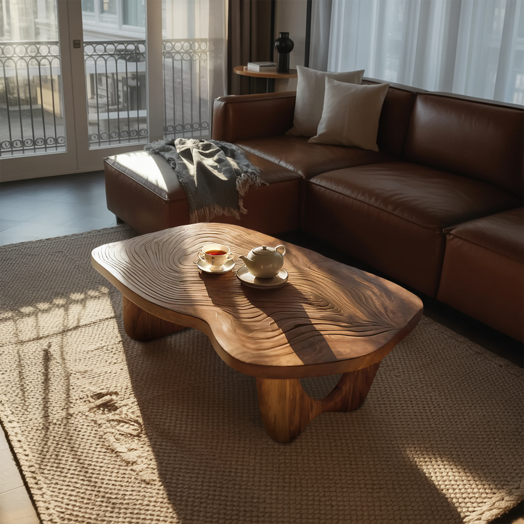 Mid Century Wooden Live Edge Table For Furniture Decor