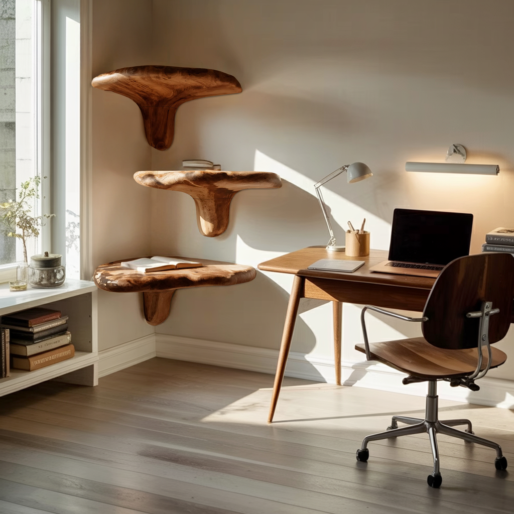 Modern Wooden Live Edge Mushroom Shelf For Living Room Wall Decor