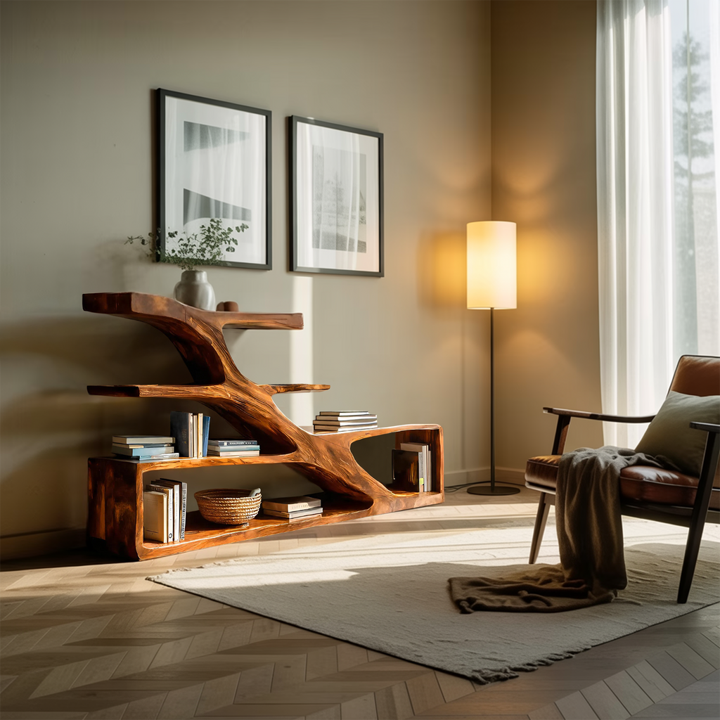 Modern Sculptural Curved Bookcase For Living Room Interior