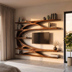 Modern Wall Mounted TV Stand With Bookshelf For Living Room