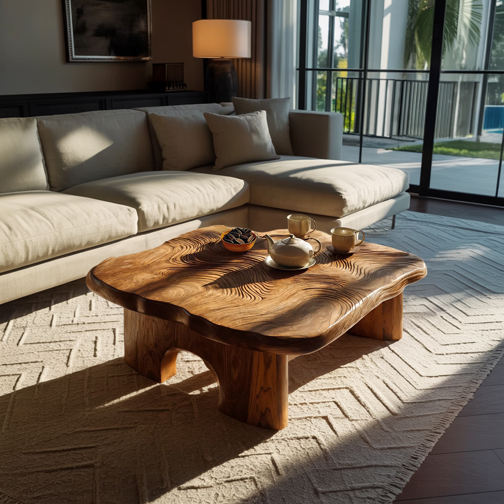Modern Irregular Live Edge Coffee Table For Living Room Decor