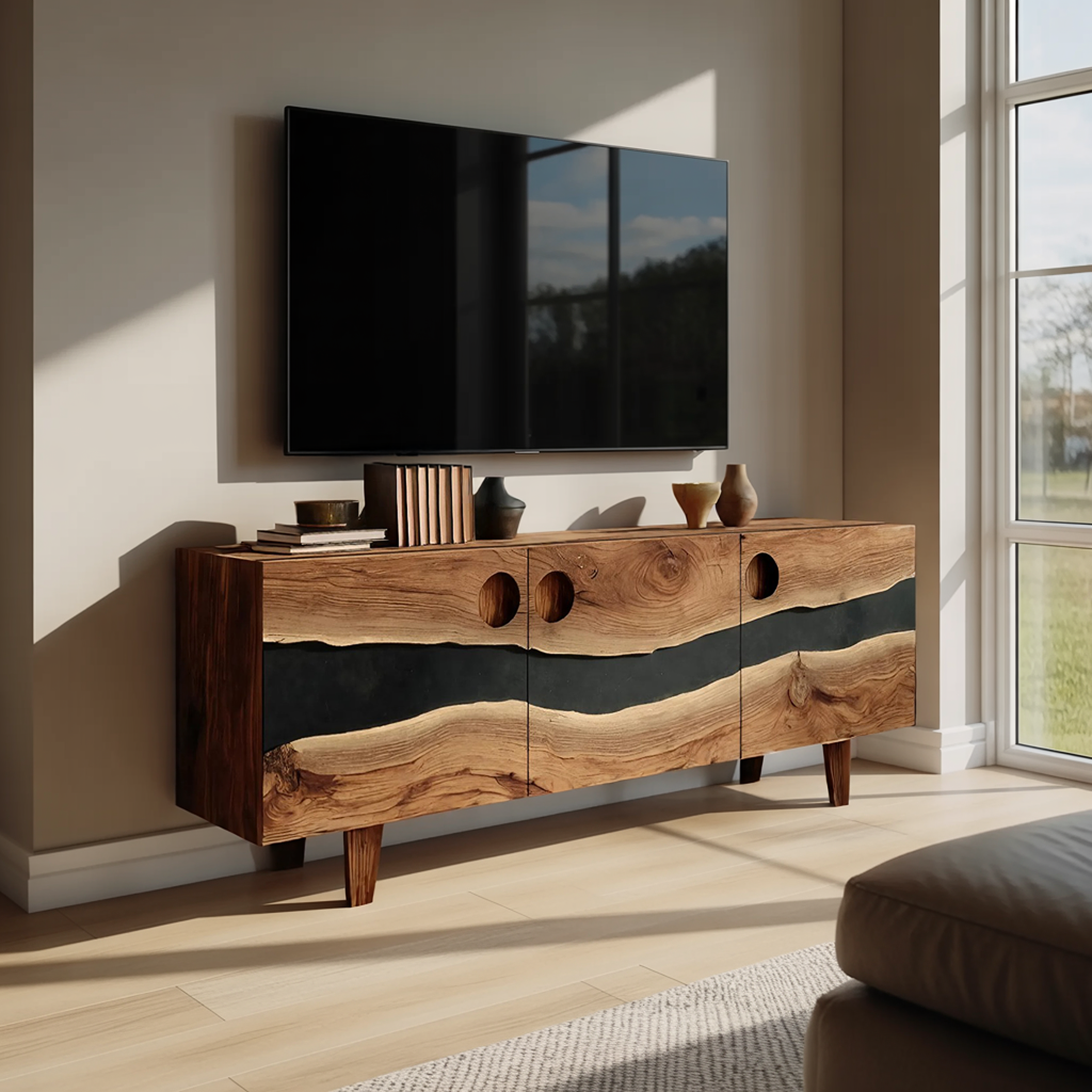 Farmhouse Solid Wood Media Stand For Home Decor