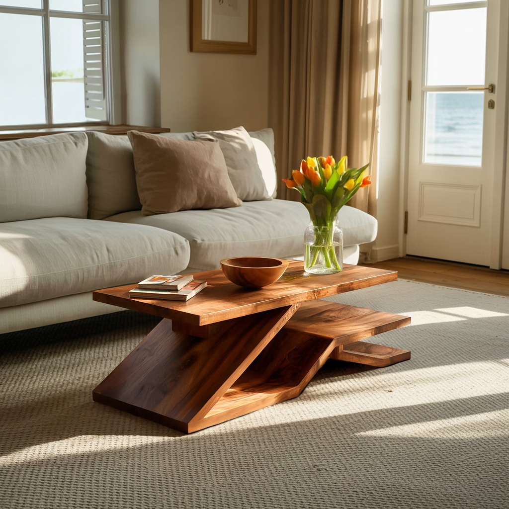 Rustic Coffee Table With Shelf Storage For Living Decor