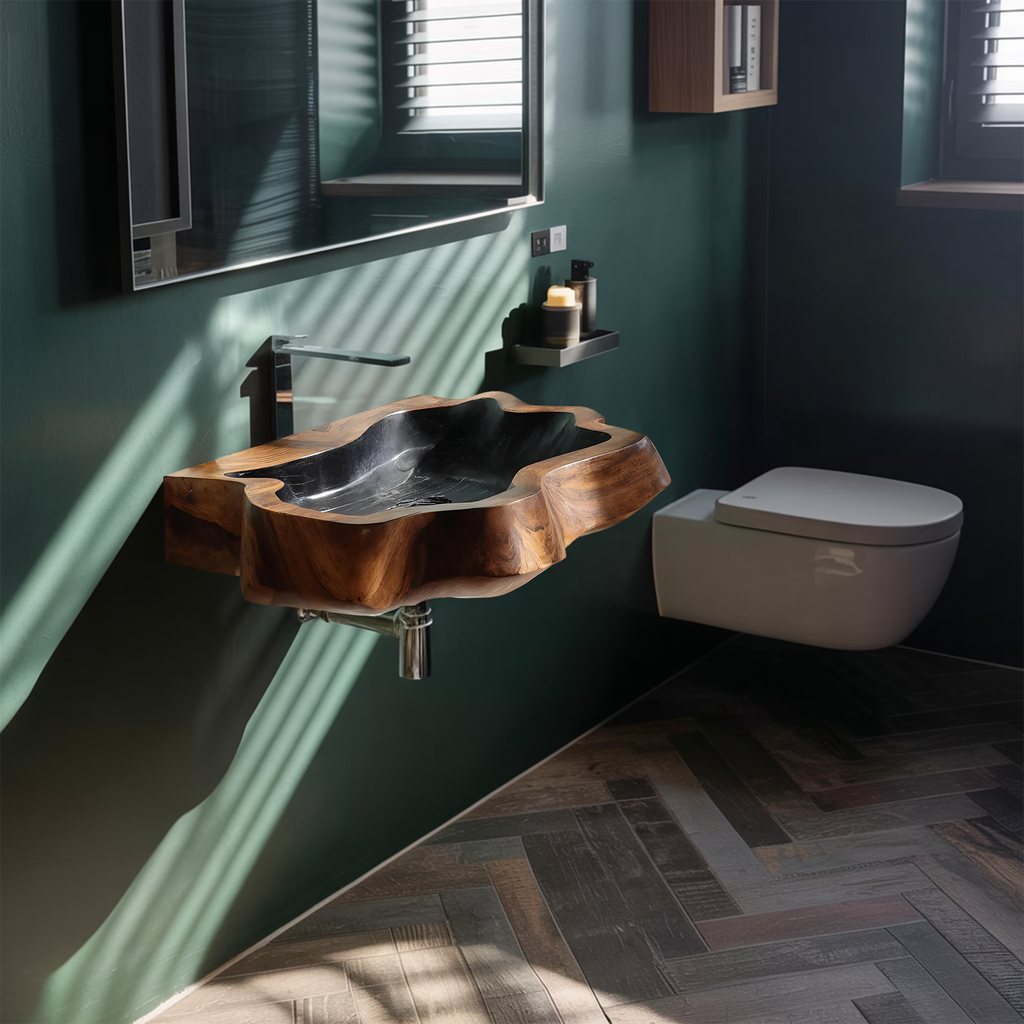 Farmhouse Wall Mounted Wooden Bathroom Sink For Classic Bathroom Design