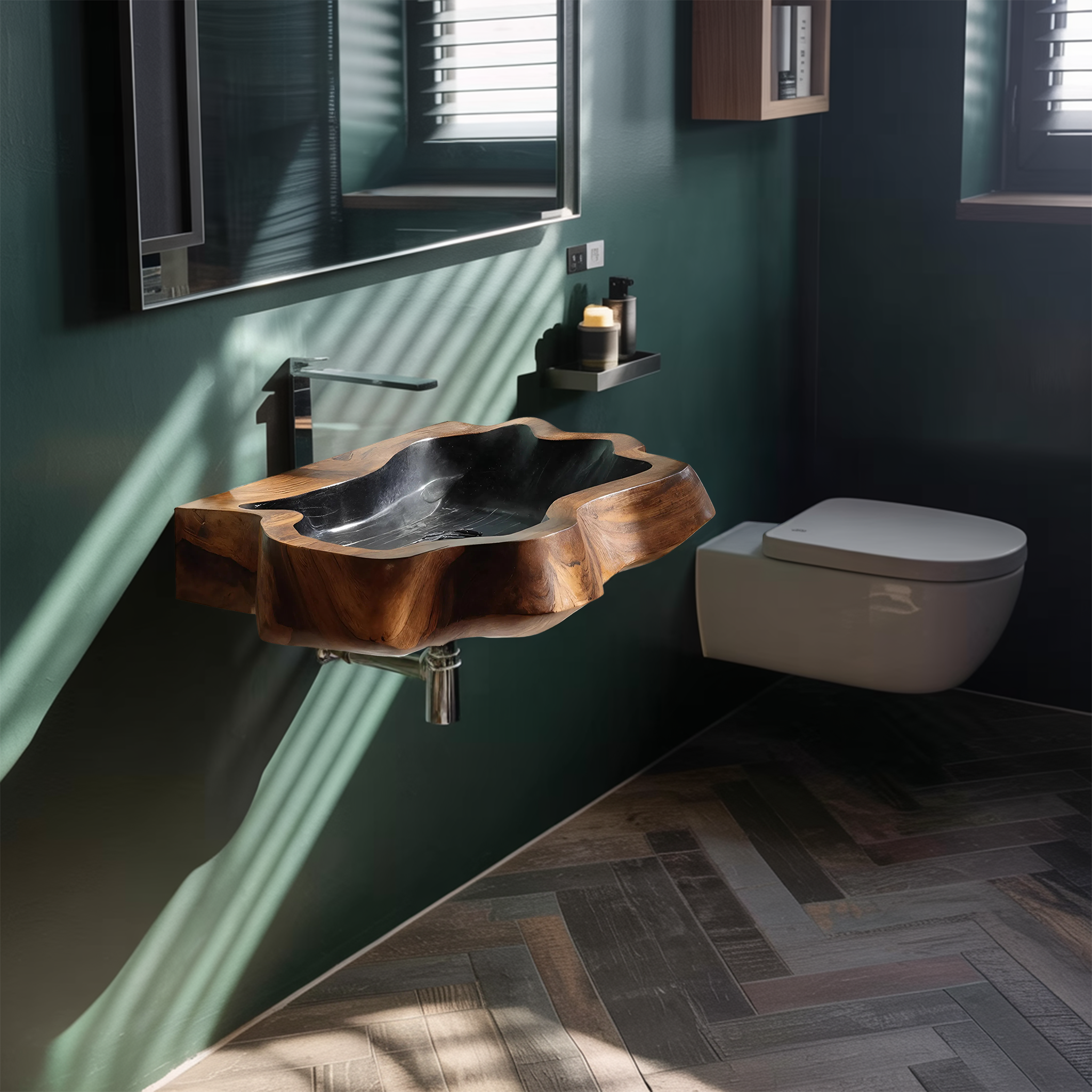 Farmhouse Wall Mounted Wooden Bathroom Sink For Classic Bathroom Design