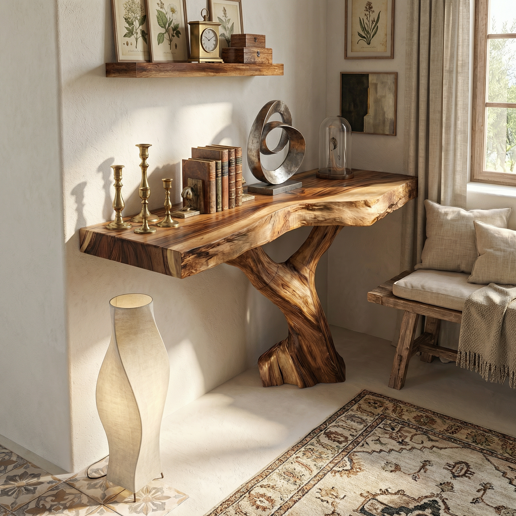 Farmhouse Live Edge Entryway Table Organic Wood For Furniture Decor