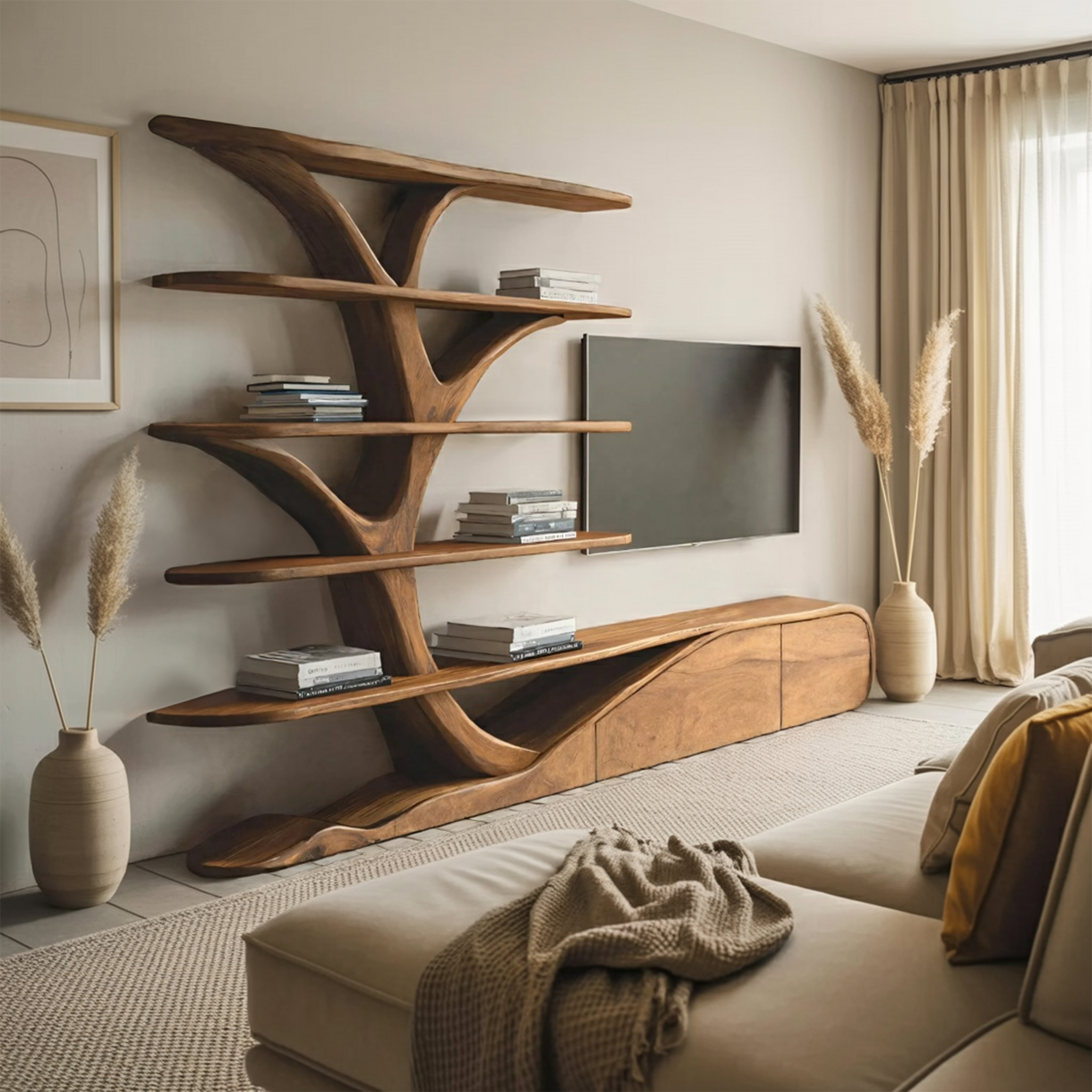 Modern Organic Tree Inspired Media Console For Living Room