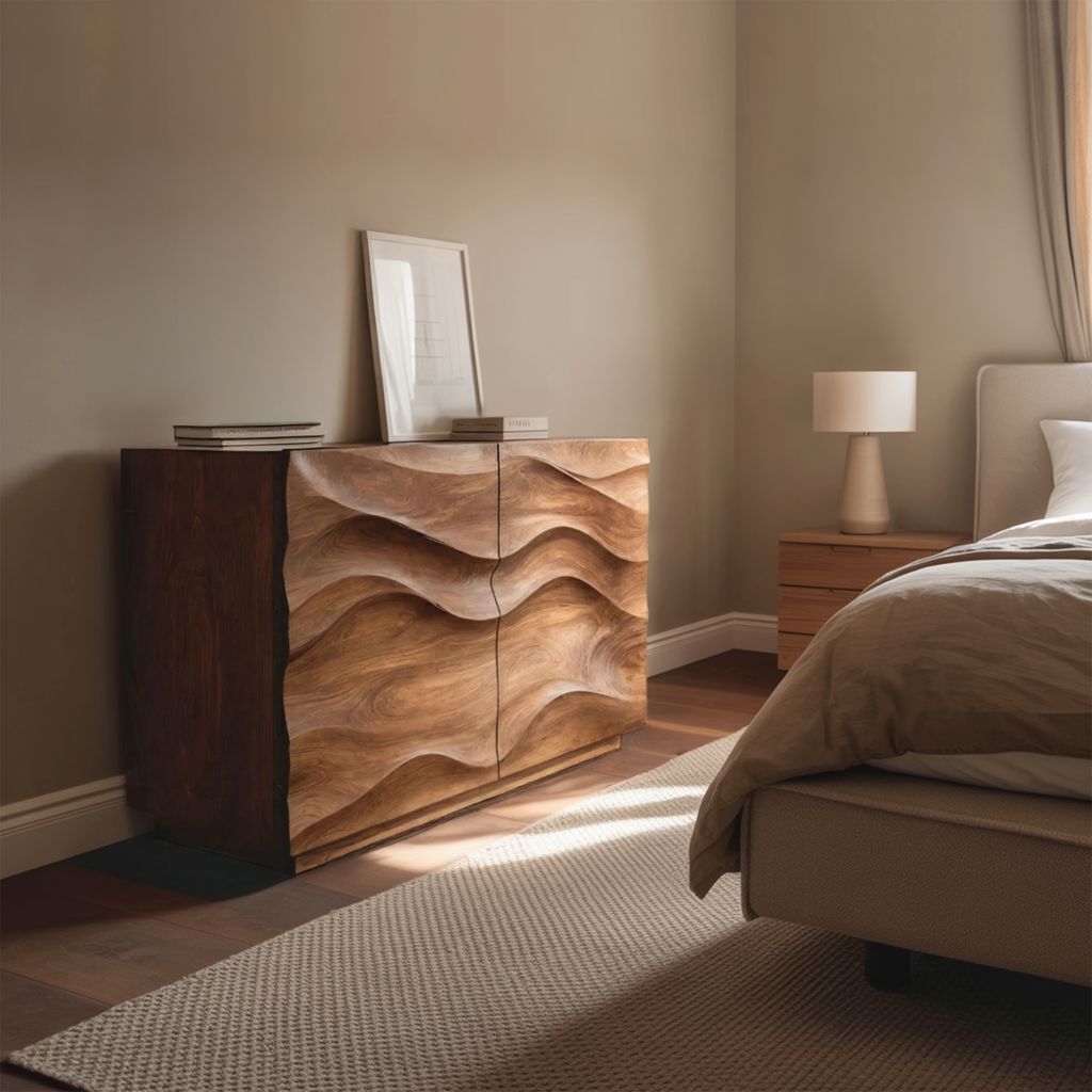 Contemporary Sideboard Sculptural Carved For Living Room